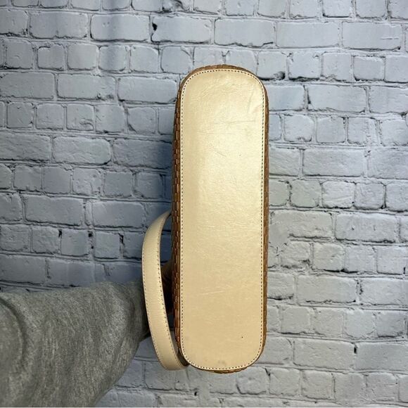 Fossil vintage tan leather woven basketweave shoulder bag structured - Picture 5 of 13